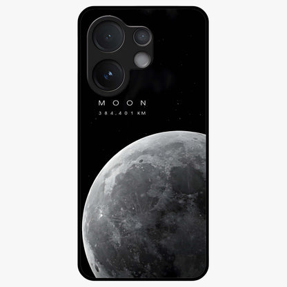 Cosmic Moon Glow Glass Case showing flat back view with glowing moon artwork and glossy glass finish.