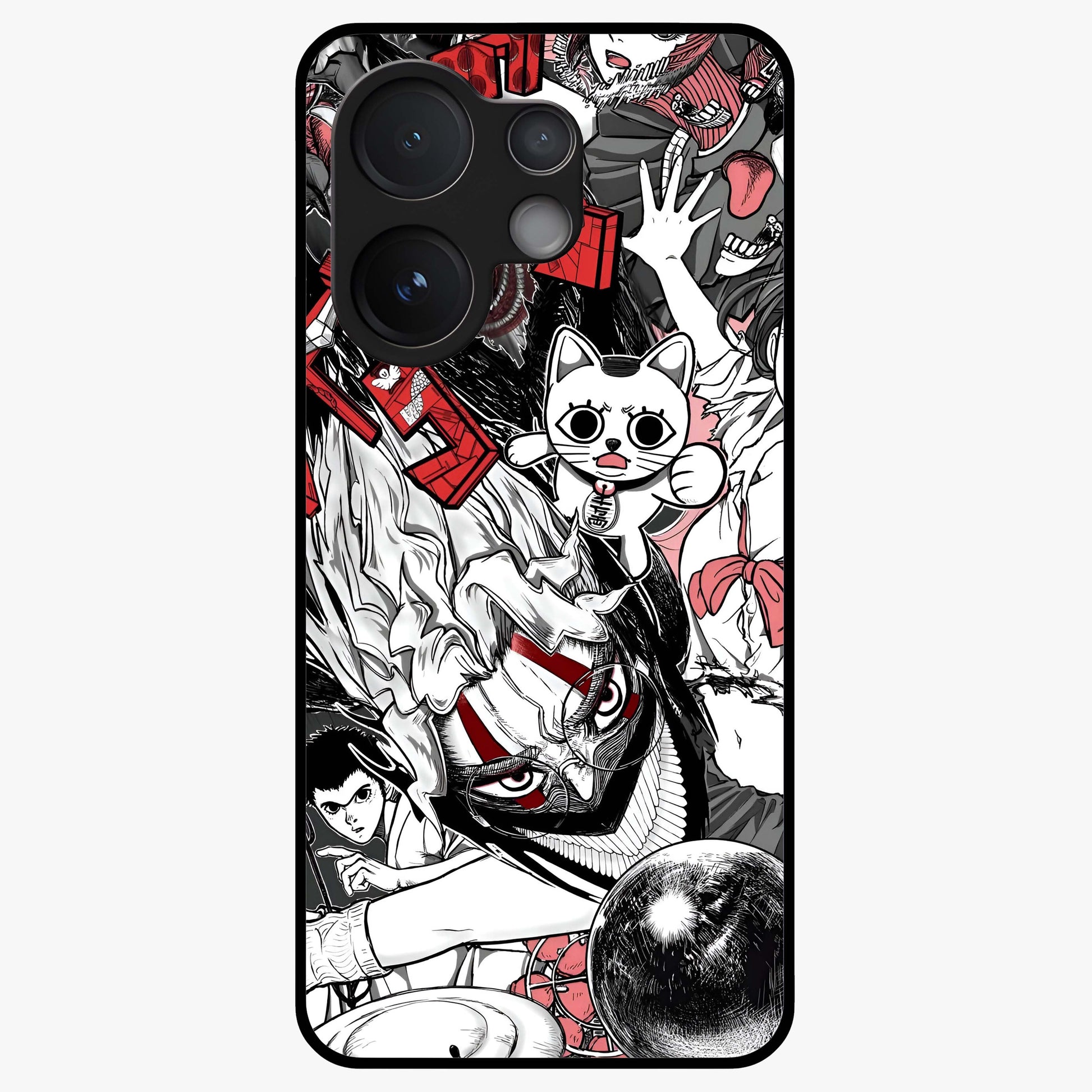 Crimson Chaos Panel Glass Case showing flat back view with bold crimson abstract artwork and glossy glass finish.