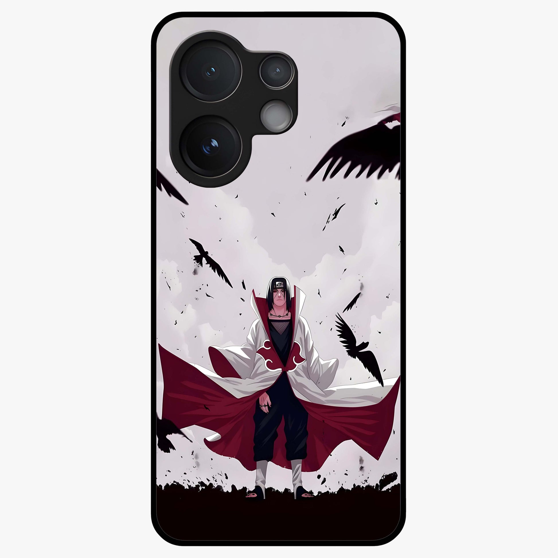 Crimson Crow Ascension Glass Case showing flat back view with mystical crow artwork and glossy glass finish.