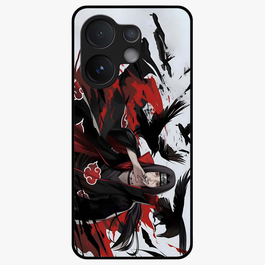 Crimson Crow Illusion Glass Case showing flat back view with artistic crow illusion artwork and glossy glass finish.