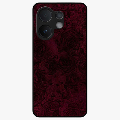 Crimson Fade Flow Glass Case showing flat back view with flowing crimson gradient artwork and glossy glass finish.