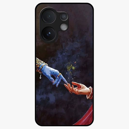 Divine Touch Eternal Glass Case showing flat back view with spiritual themed artwork and glossy glass finish.
