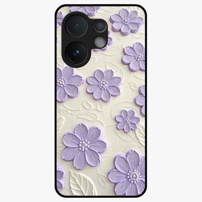 Floral Wall Art With Purple Flowers Glass Case showing flat back view with purple flower artwork and glossy glass finish.