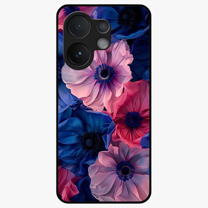 Flower Paper Art Pattern Glass Case showing flat back view with paper cut style floral artwork and glossy glass finish.