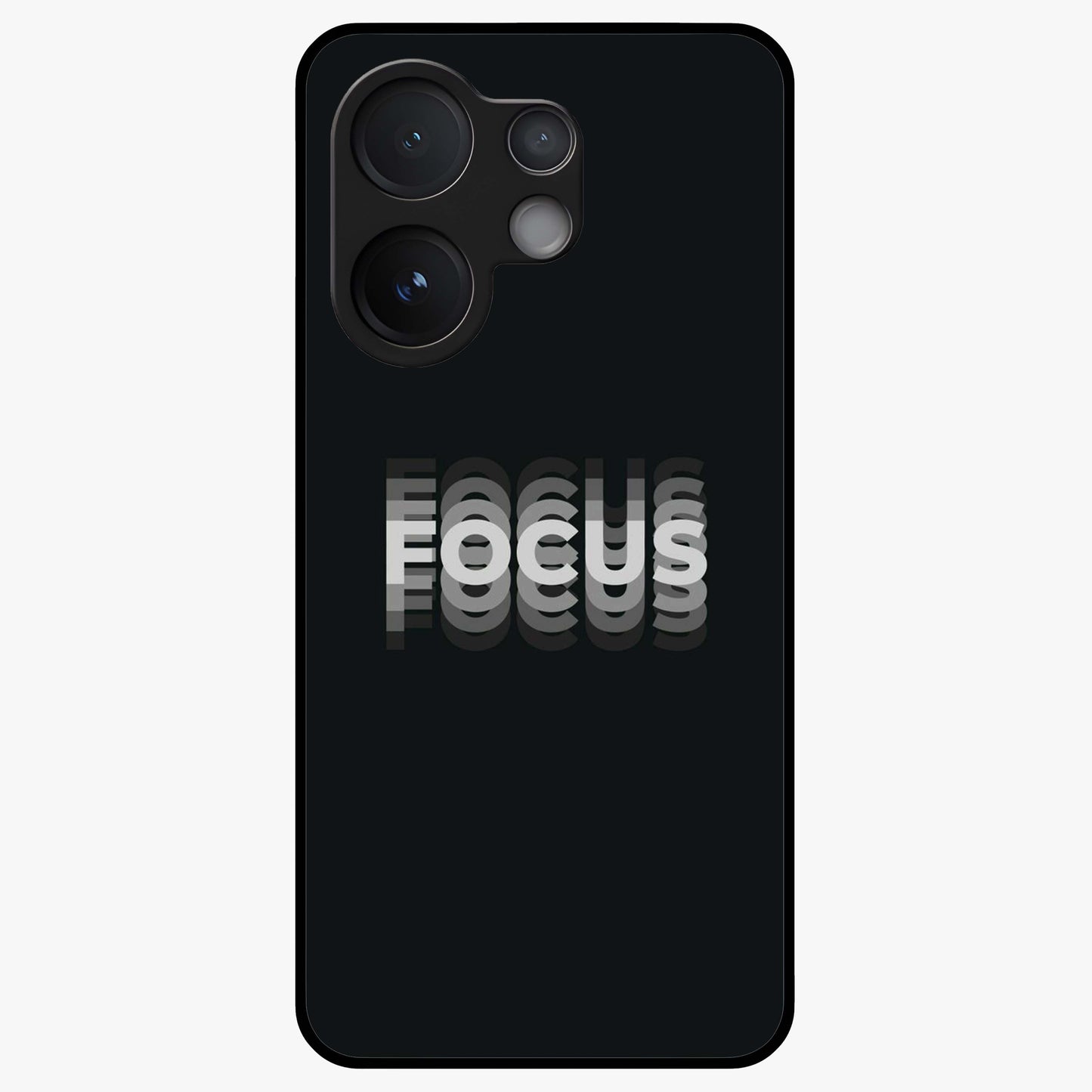 Focus Mode On Glass Case showing flat back view with bold motivational typography design and glossy glass finish.