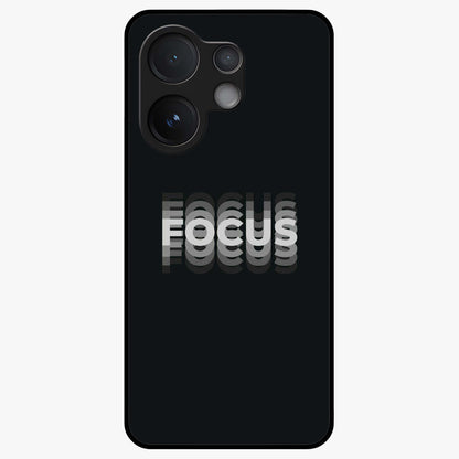 Focus Mode On Glass Case showing flat back view with bold motivational typography design and glossy glass finish.