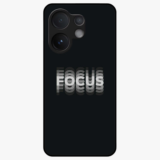 Focus Mode On Glass Case showing flat back view with bold motivational typography design and glossy glass finish.