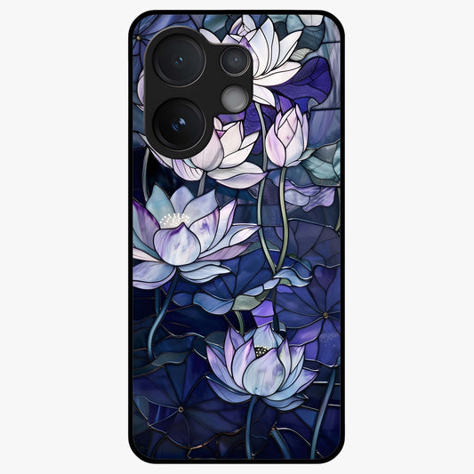 Gloss Petal Rush Glass Case showing flat back view with glossy flower petal artwork and smooth glass finish.
