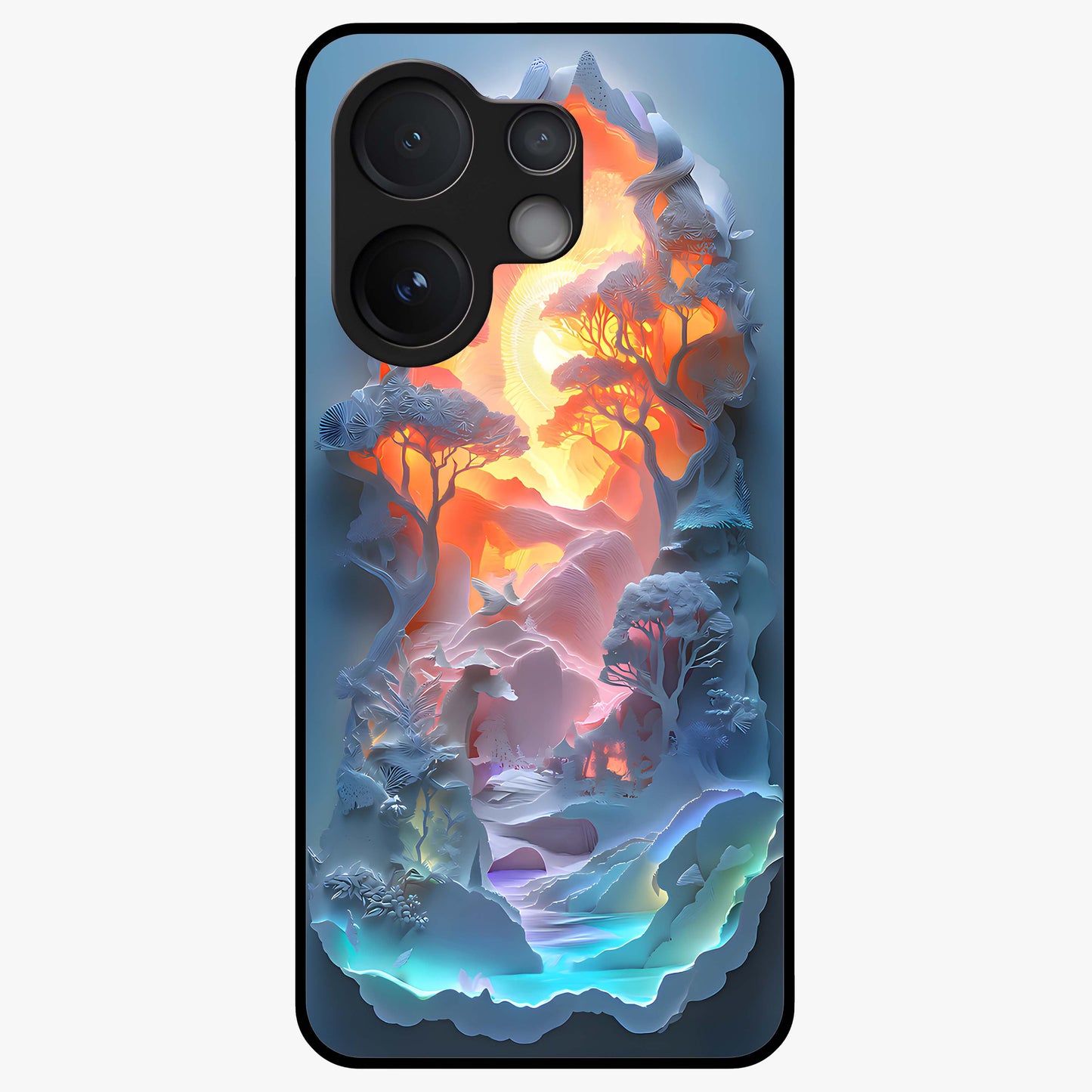 Glow Forest Portal Glass Case showing flat back view with glowing forest portal artwork and glossy glass finish.