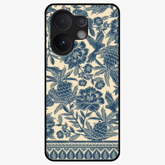 Heirloom Wild Bloom Glass Case showing flat back view with vintage inspired wild flower artwork and glossy glass finish.