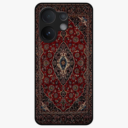 Heritage Carpet Royale Glass Case showing flat back view with ornate Persian carpet inspired pattern and glossy glass finish.