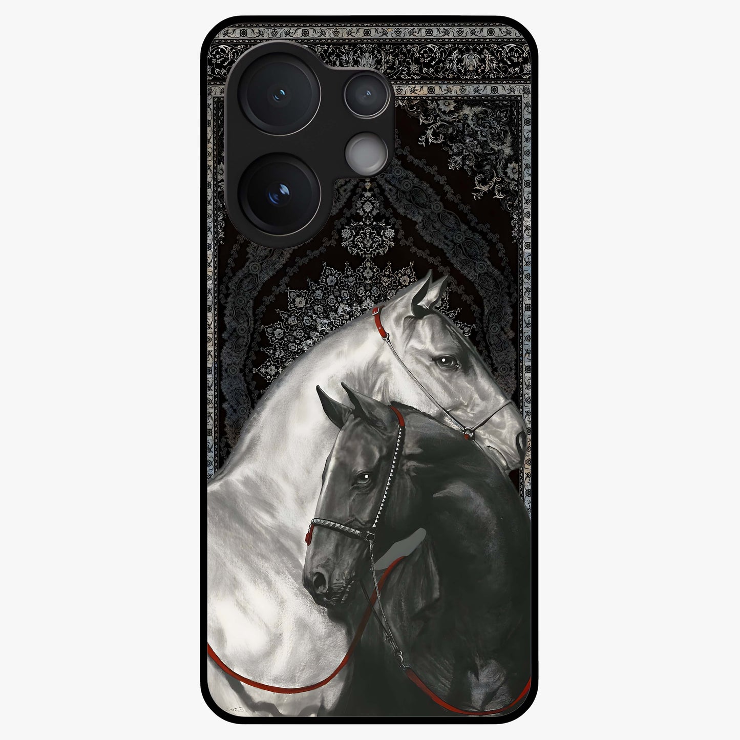 Majestic Ride Legacy Glass Case showing flat back view with powerful automotive inspired artwork and glossy glass finish.