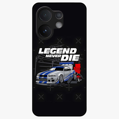 Midnight Racing Legacy Glass Case showing flat back view with sleek racing inspired artwork and glossy glass finish.