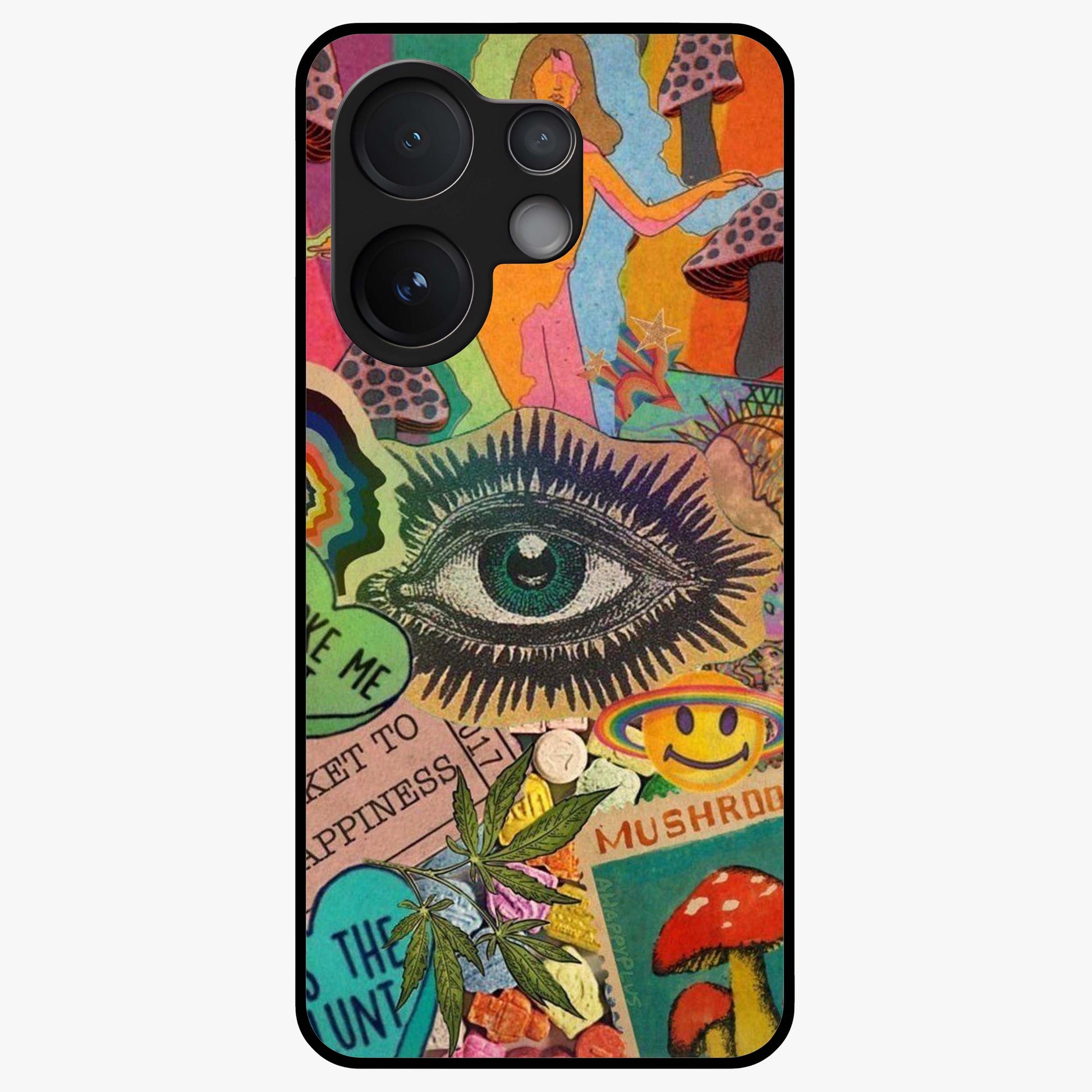 Mystic Eye Wonderland Glass Case showing flat back view with mystical eye themed artwork and glossy glass finish.