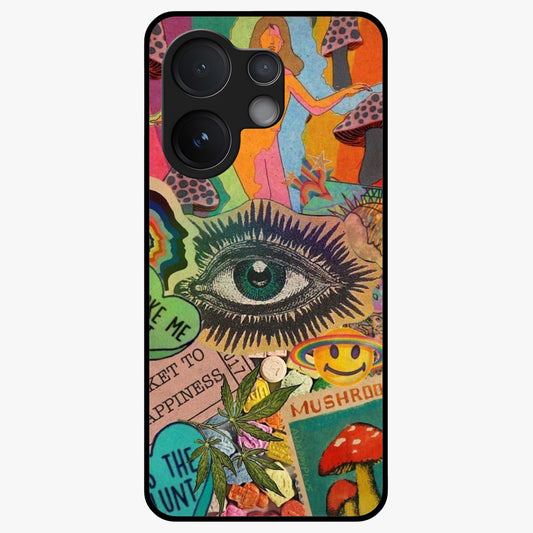 Mystic Eye Wonderland Glass Case showing flat back view with mystical eye themed artwork and glossy glass finish.