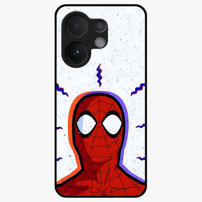 Omg Spiderman Glass Case showing flat back view with bold superhero inspired artwork and glossy glass finish.