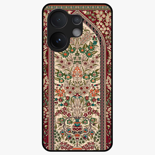 Persian Inspired Glass Case showing flat back view with ornate Persian style pattern artwork and glossy glass finish.
