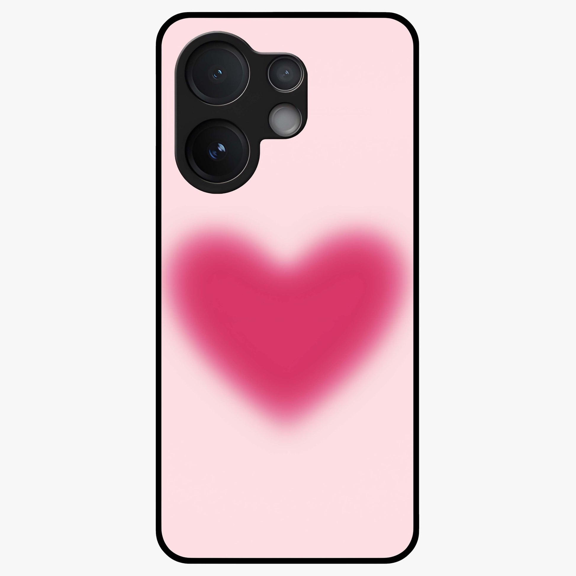 Pink Aura Heart Glass Case showing flat back view with glowing heart artwork and glossy glass finish.