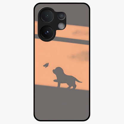 Puppy Shadow Art Glass Case showing flat back view with cute puppy shadow style artwork and glossy glass finish.