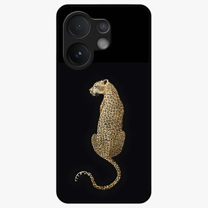 Regal Leopard Glass Case showing flat back view with bold leopard artwork and glossy glass finish.