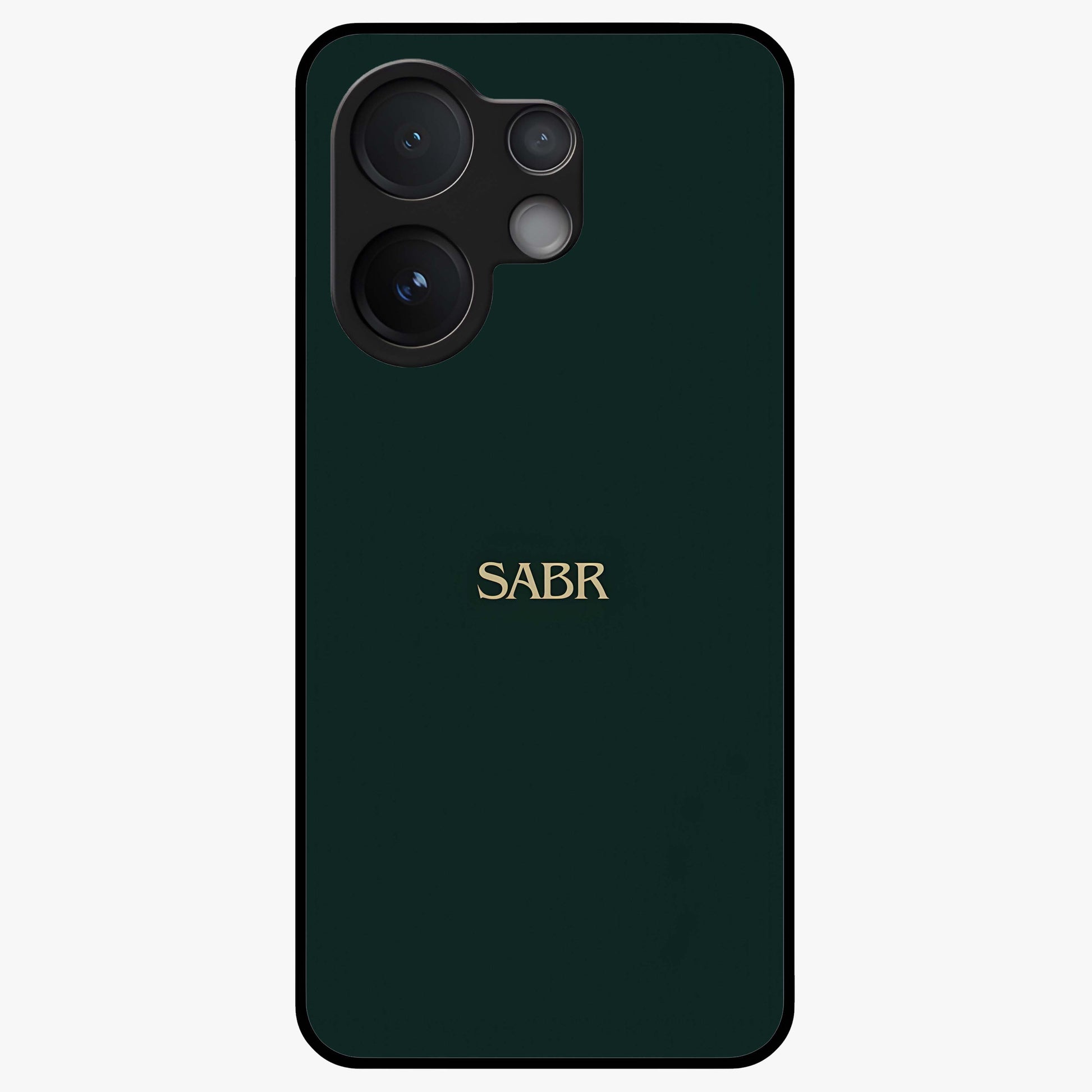 Sabr Minimal Patience Glass Case showing flat back view with minimalist typography artwork and glossy glass finish.