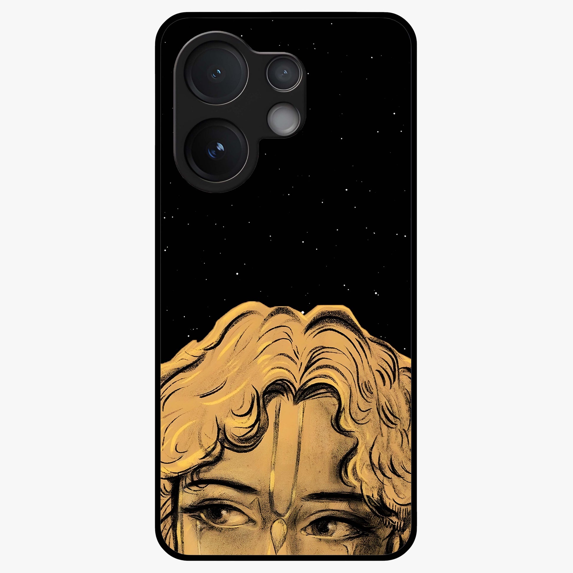 Shri Krishna Art Glass Case showing flat back view with devotional Krishna artwork and glossy glass finish.