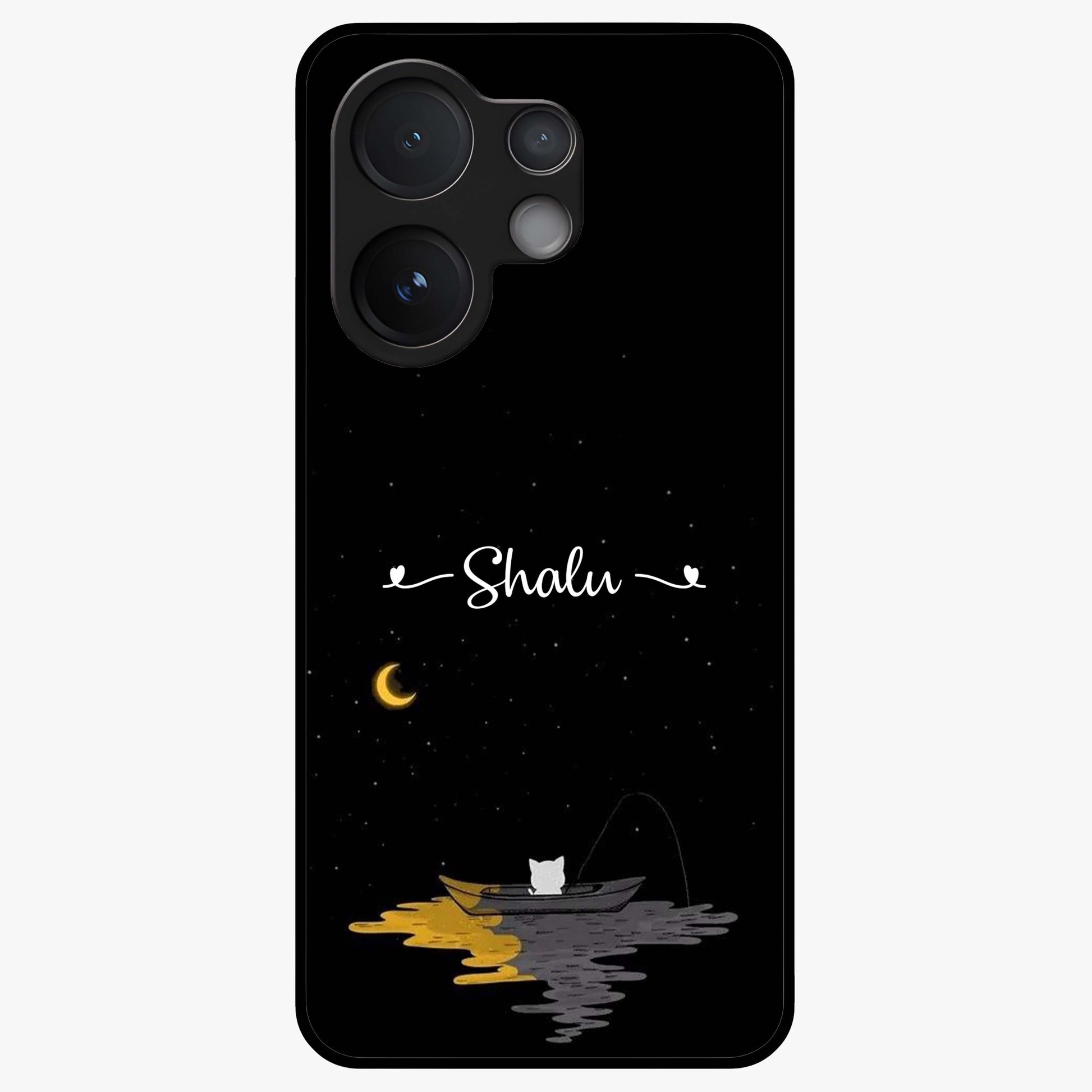 Silent Night Row Glass Case showing flat back view with calm night themed artwork and glossy glass finish.