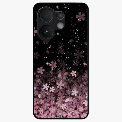 Small Starry Flowers Glass Case showing flat back view with delicate starry floral artwork and glossy glass finish.