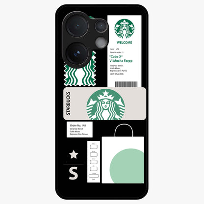 Starbucks Mocha Glass Case showing flat back view with coffee inspired artwork and glossy glass finish.
