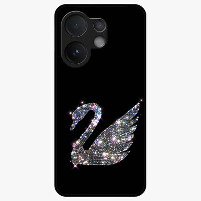 Starlit Swan Grace Glass Case showing flat back view with graceful swan artwork under starry sky and glossy glass finish.