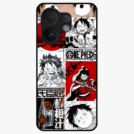 Strawhat Chaos Panels Glass Case showing flat back view with anime inspired chaos panel artwork and glossy glass finish.