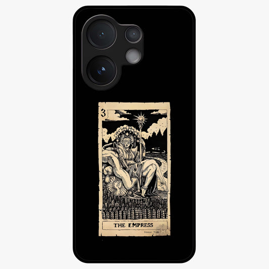 The Empress Glass Case showing flat back view with regal feminine artwork and glossy glass finish.