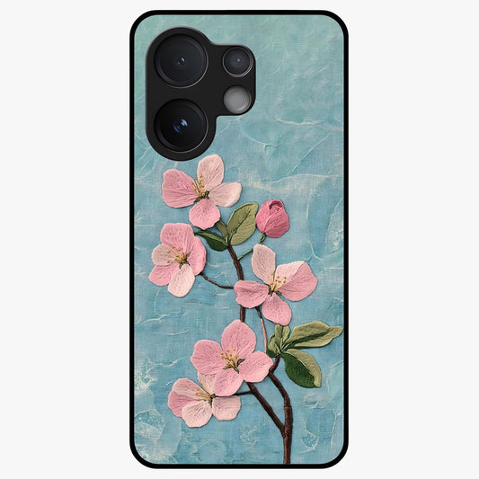 Threaded Blossom Breeze Glass Case showing flat back view with delicate blossom artwork and glossy glass finish.