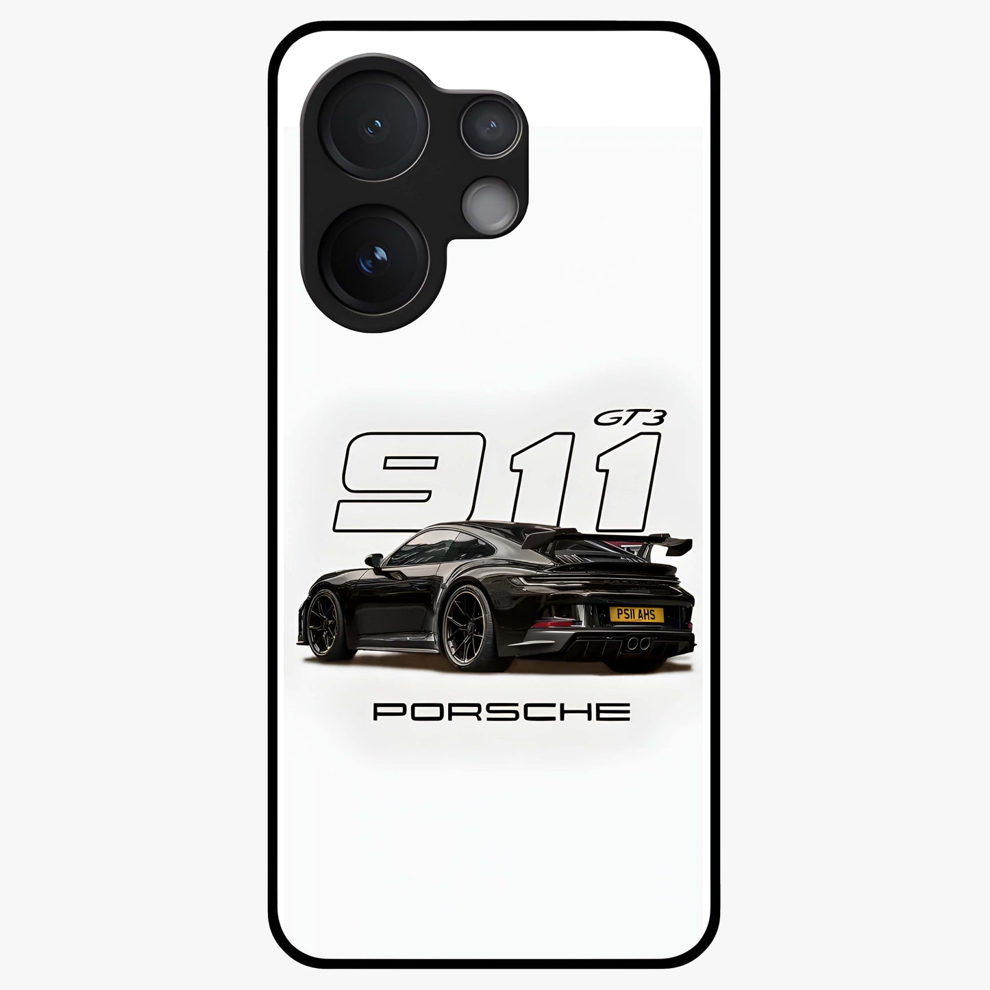 Turbo Legacy Icon Glass Case showing flat back view with iconic sports car inspired artwork and glossy glass finish.