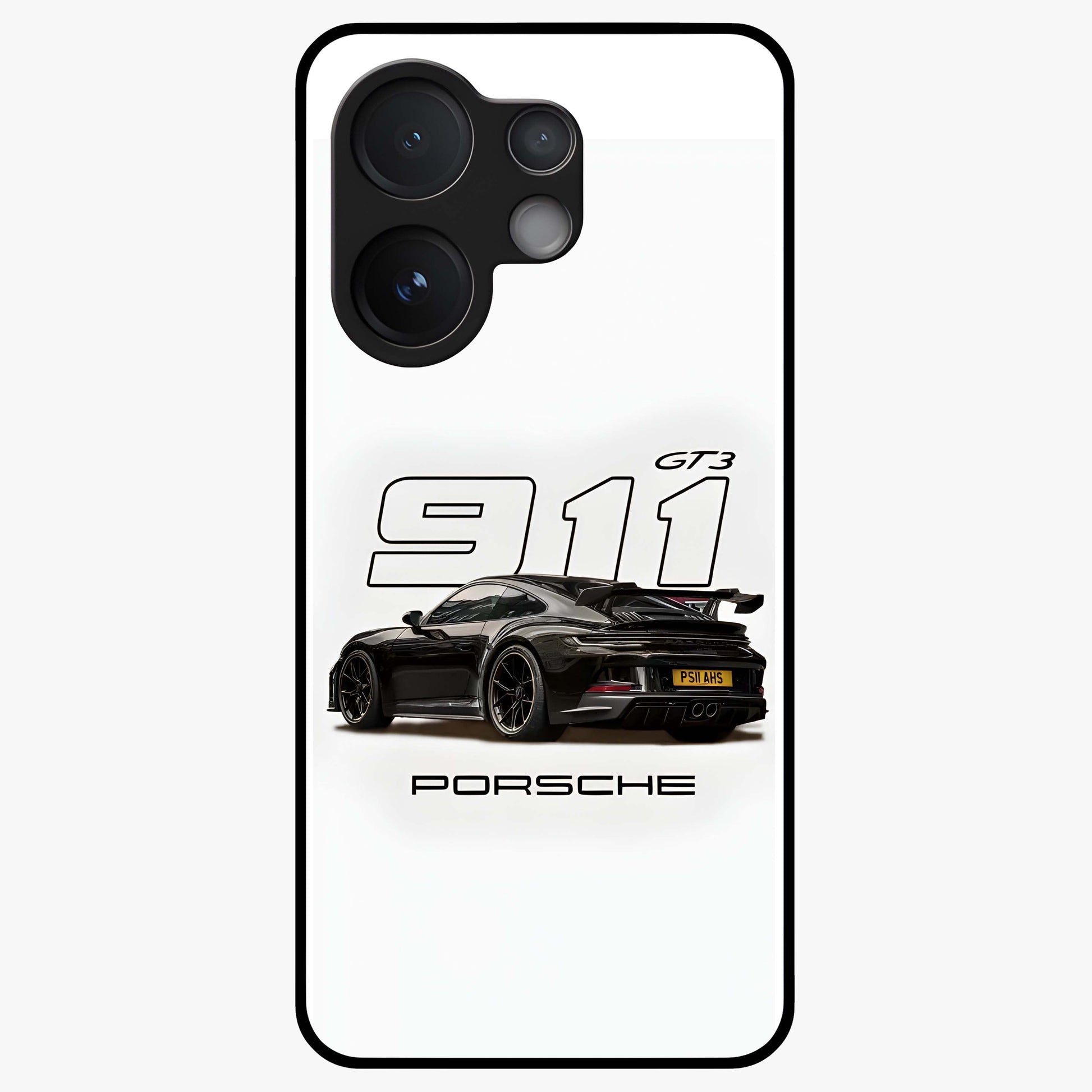 Turbo Legacy Icon Glass Case showing flat back view with iconic sports car inspired artwork and glossy glass finish.