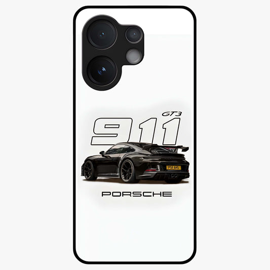 Turbo Legacy Icon Glass Case showing flat back view with iconic sports car inspired artwork and glossy glass finish.