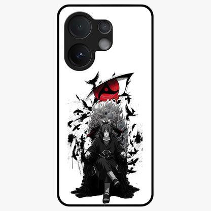 Uchiha Shadow Throne Glass Case showing flat back view with cosmic underwater themed artwork and glossy glass finish.