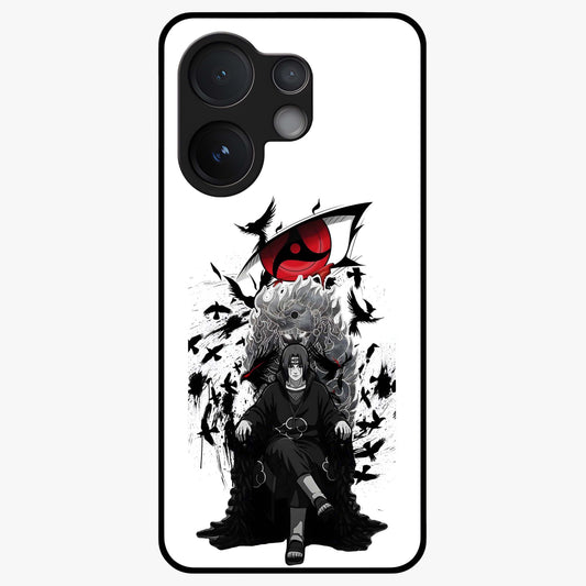 Uchiha Shadow Throne Glass Case showing flat back view with cosmic underwater themed artwork and glossy glass finish.