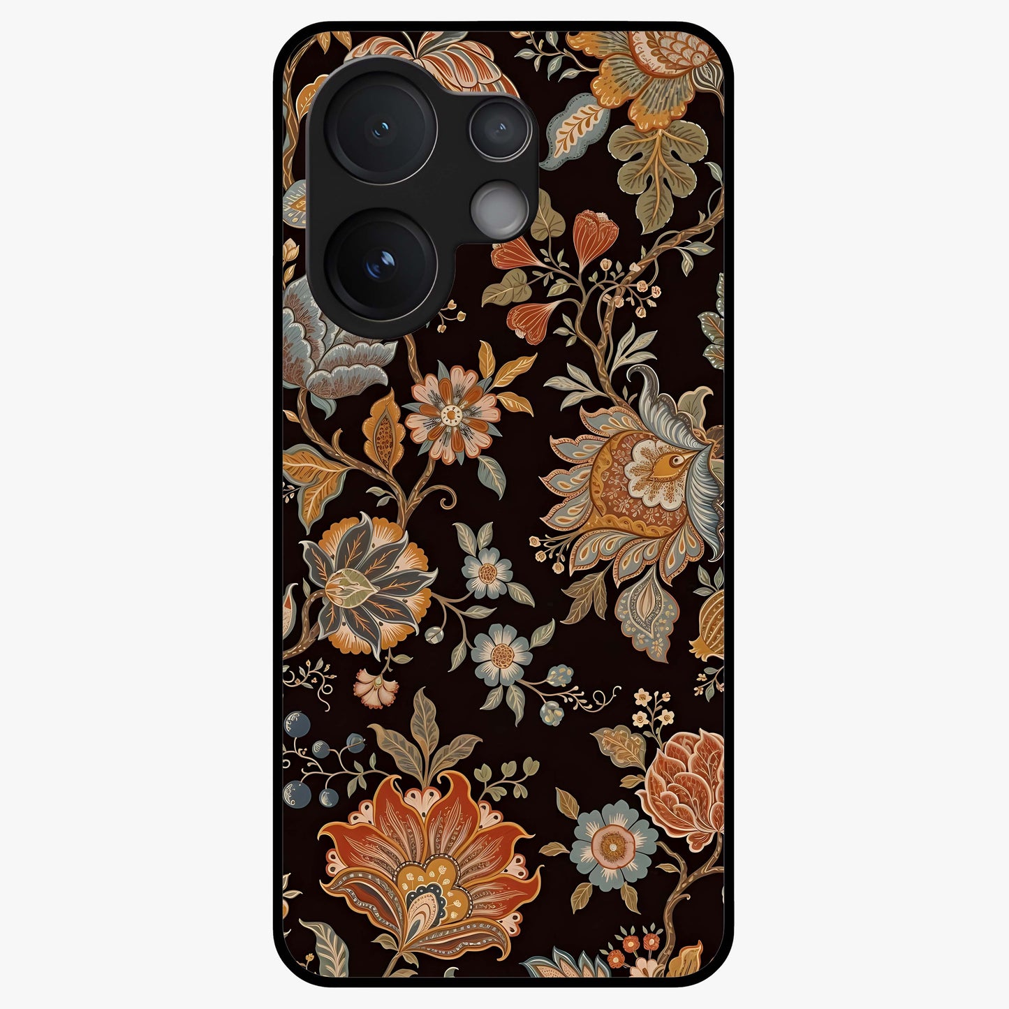 Vintage Floral Dream Glass Case showing flat back view with classic floral artwork and glossy glass finish.