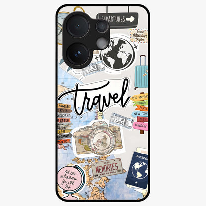 Wanderlust Journal Glass Case showing flat back view with travel inspired artwork and glossy glass finish.