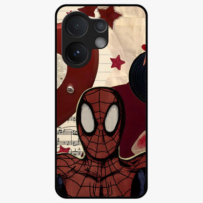 Web Warrior Vibes Glass Case showing flat back view with superhero inspired web themed artwork and glossy glass finish.