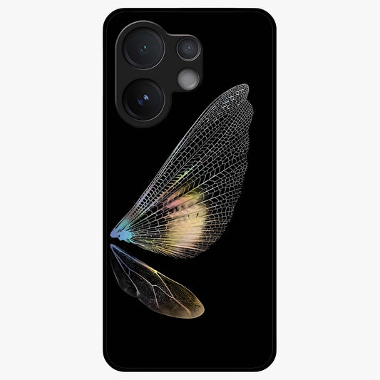 Whispers Of Wings Glass Case showing flat back view with graceful wing inspired artwork and glossy glass finish.