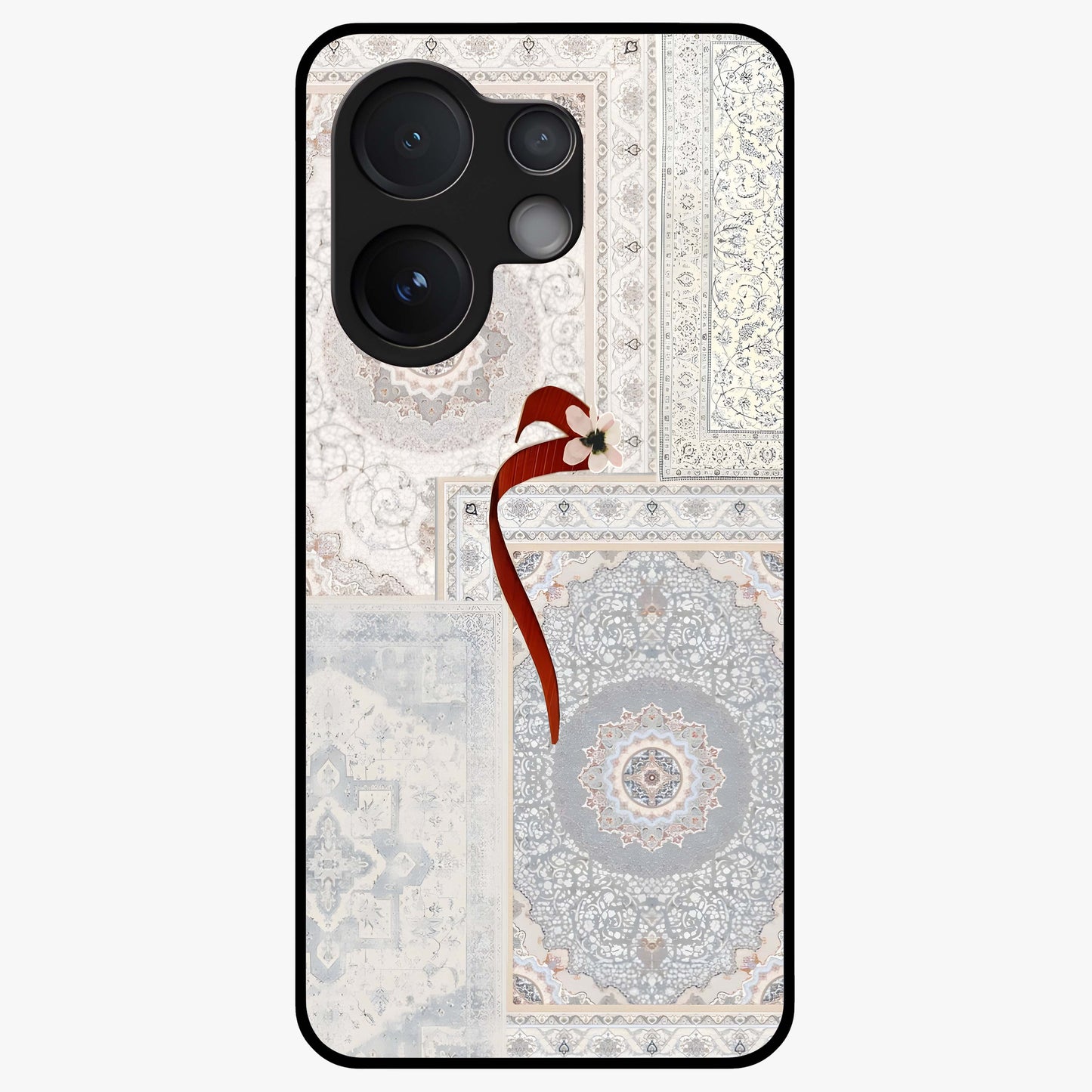 White Aesthetic Bow Glass Case showing flat back view with minimal bow artwork and glossy glass finish.