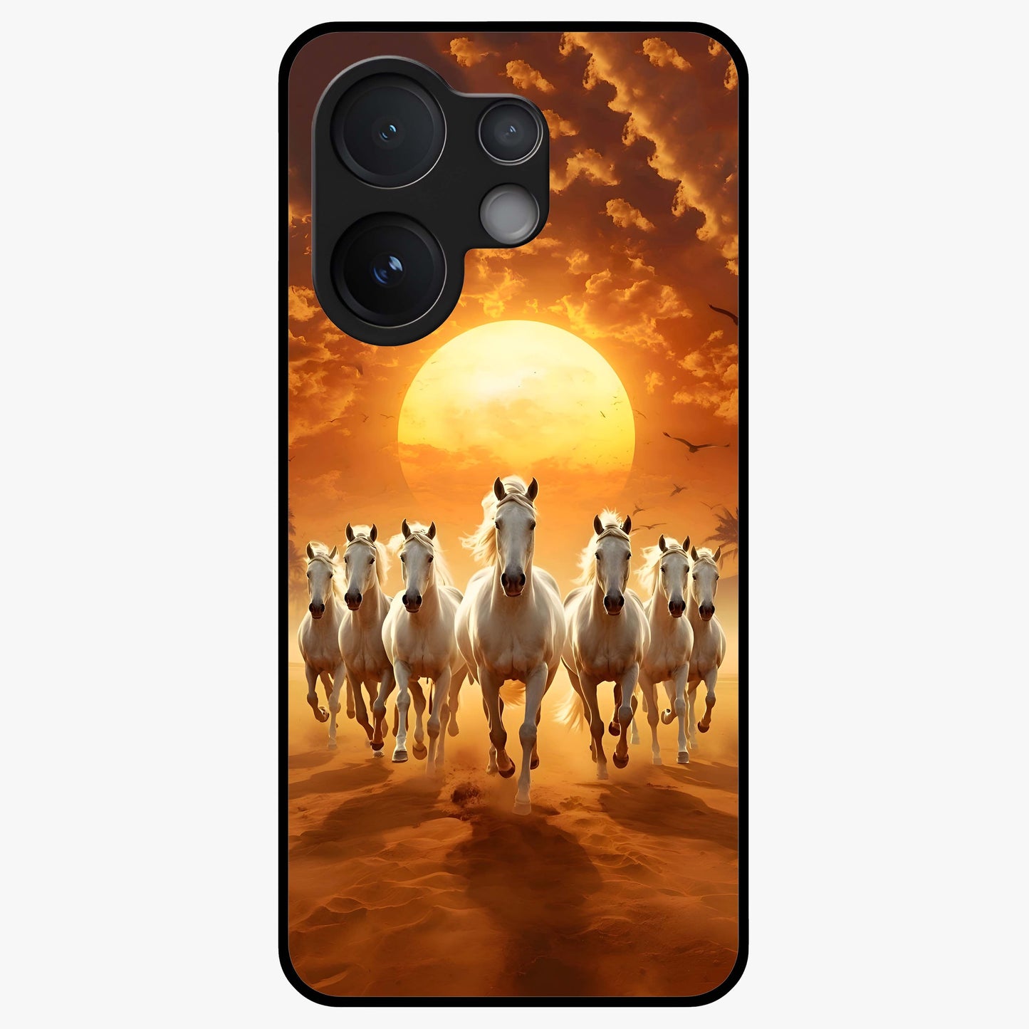 Wild Sunset Majesty Glass Case showing flat back view with majestic sunset landscape artwork and glossy glass finish.