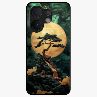 Zen Moon Rise Glass Case showing flat back view with calm moonrise artwork and glossy glass finish.