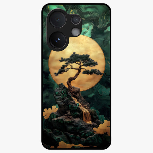Zen Moon Rise Glass Case showing flat back view with calm moonrise artwork and glossy glass finish.
