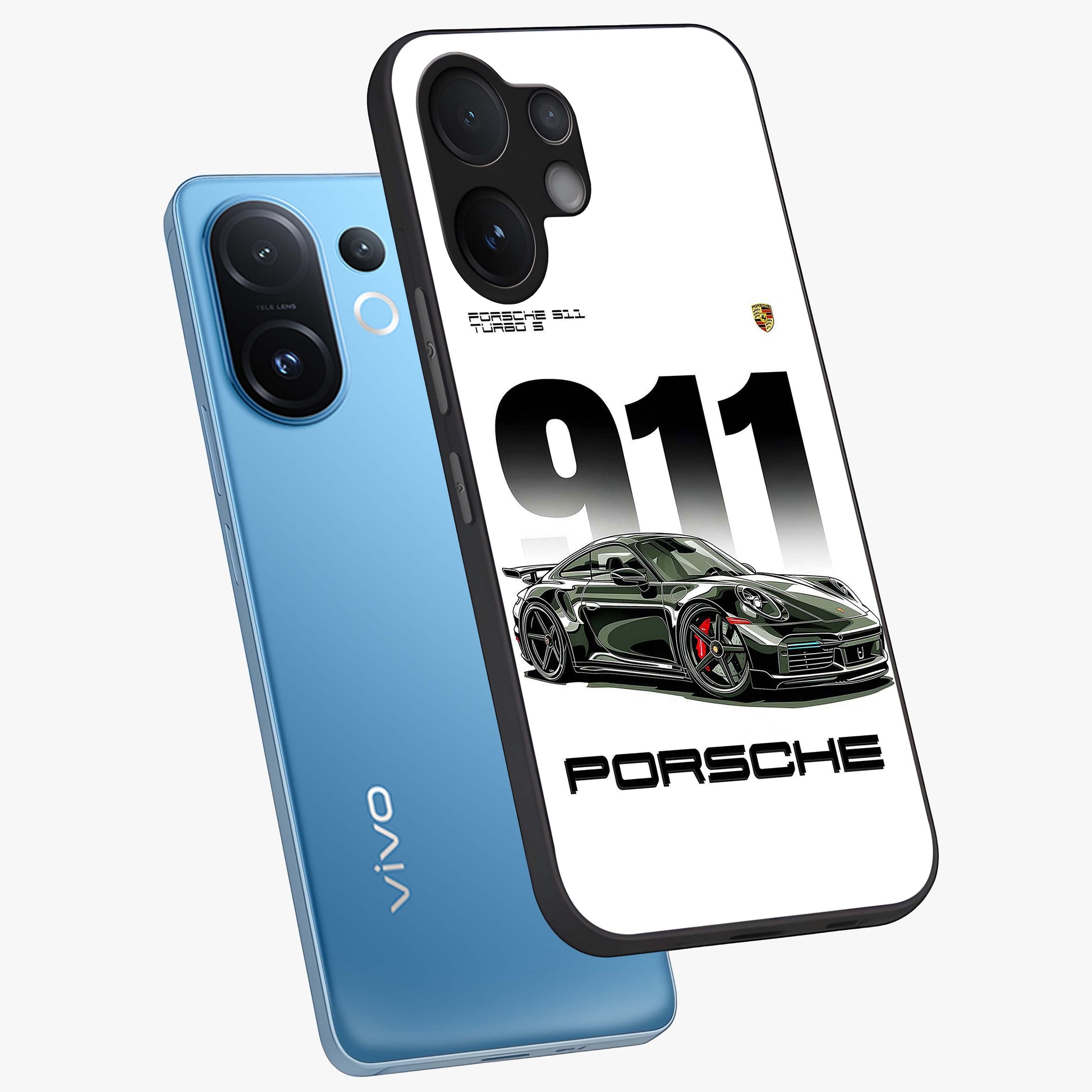 911 Turbo Dominance Glass Case displayed in premium angled mockup highlighting sporty car illustration and sleek glass surface.