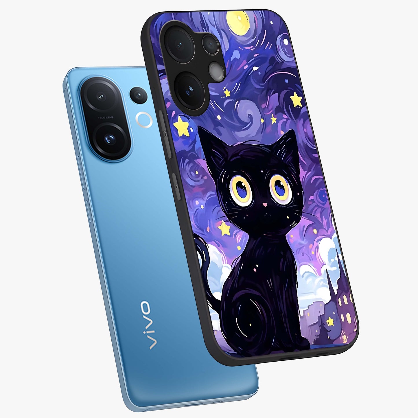 Abstract Cat Art Glass Case displayed in angled mockup highlighting modern abstract cat artwork and sleek glass surface.