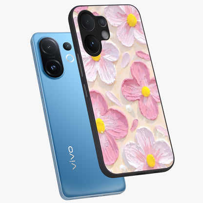 Blush Bloom Texture Glass Case displayed in angled mockup highlighting subtle bloom pattern with aesthetic pastel design.