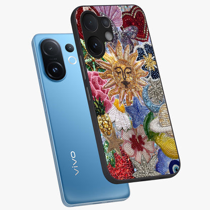 Celestial Floral and Playful Glass Case displayed in angled mockup highlighting playful floral design with dreamy celestial elements.